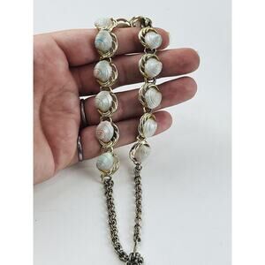 Vtg Elizabeth Morrey Shell Clam Necklace Ocean Pinecone 1960's Gold Tone Choker